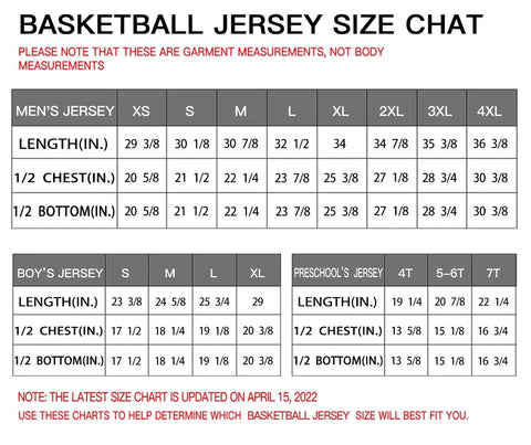 reversible basketball jersey size guide