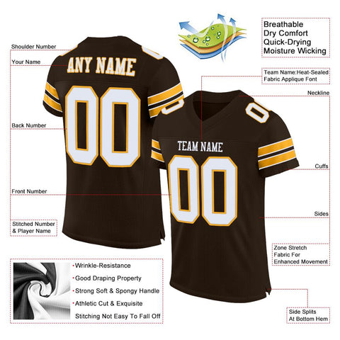 Custom Brown White-Gold Classic Style Mesh Authentic Football Jersey