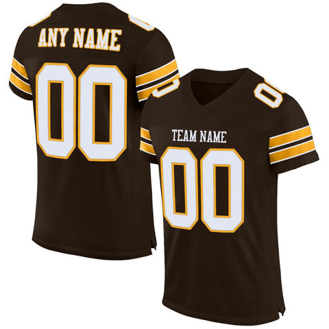 Custom Brown White-Gold Classic Style Mesh Authentic Football Jersey