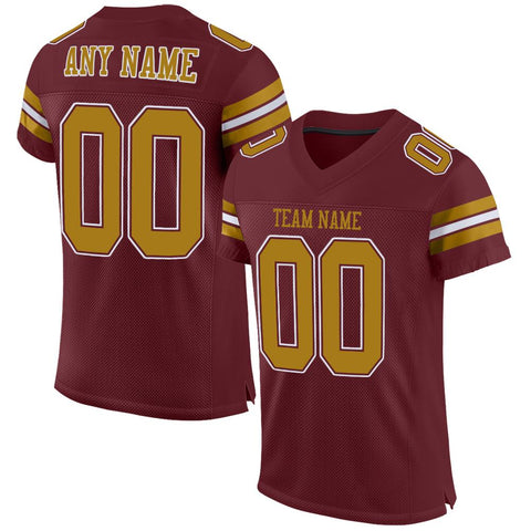 Custom Burgundy Old Gold-White Classic Style Mesh Authentic Football Jersey
