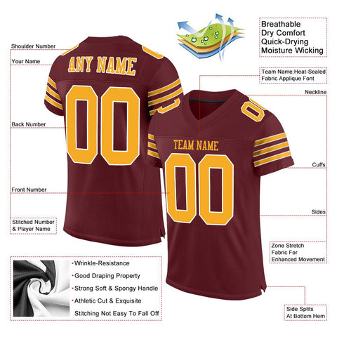 Custom Burgundy Gold-White Classic Style Mesh Authentic Football Jersey