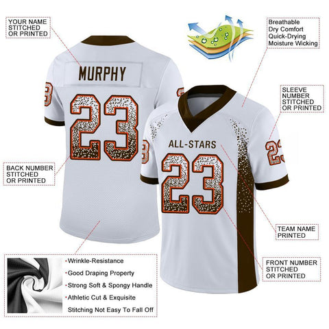 Custom White Brown-Orange Drift Fashion Mesh Authentic Football Jersey