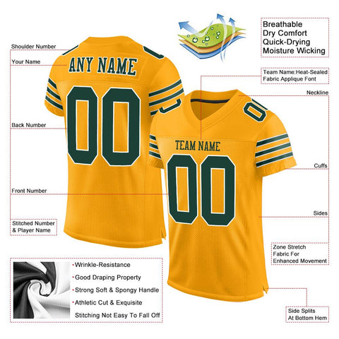 Custom Gold Green-White Classic Style Mesh Authentic Football Jersey
