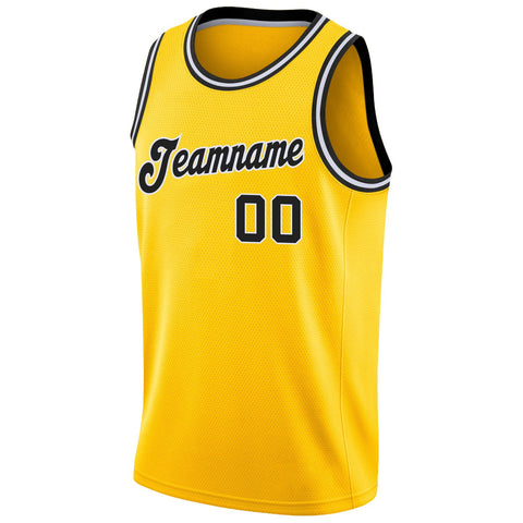 Custom Gold Black-White Classic Tops Breathable Basketball Jersey