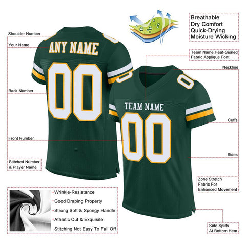 Custom Green White-Gold Classic Style Mesh Authentic Football Jersey