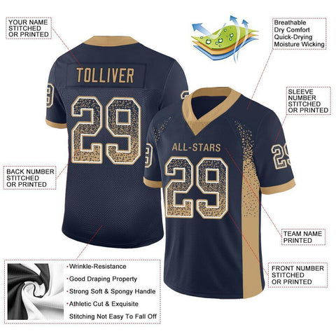 Custom Navy Old Gold-White Drift Fashion Mesh Authentic Football Jersey