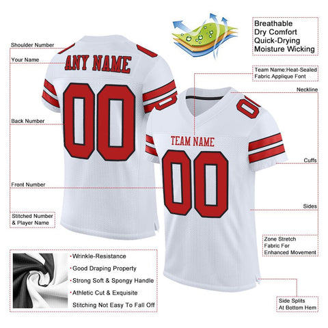 Custom White Red-Black Classic Style Mesh Authentic Football Jersey