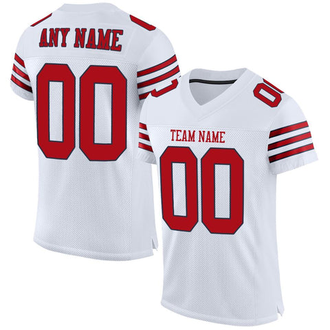 Custom White Red-Navy Classic Style Mesh Authentic Football Jersey
