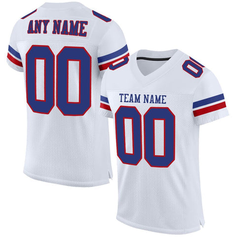 Custom White Royal-Red Classic Style Mesh Authentic Football Jersey