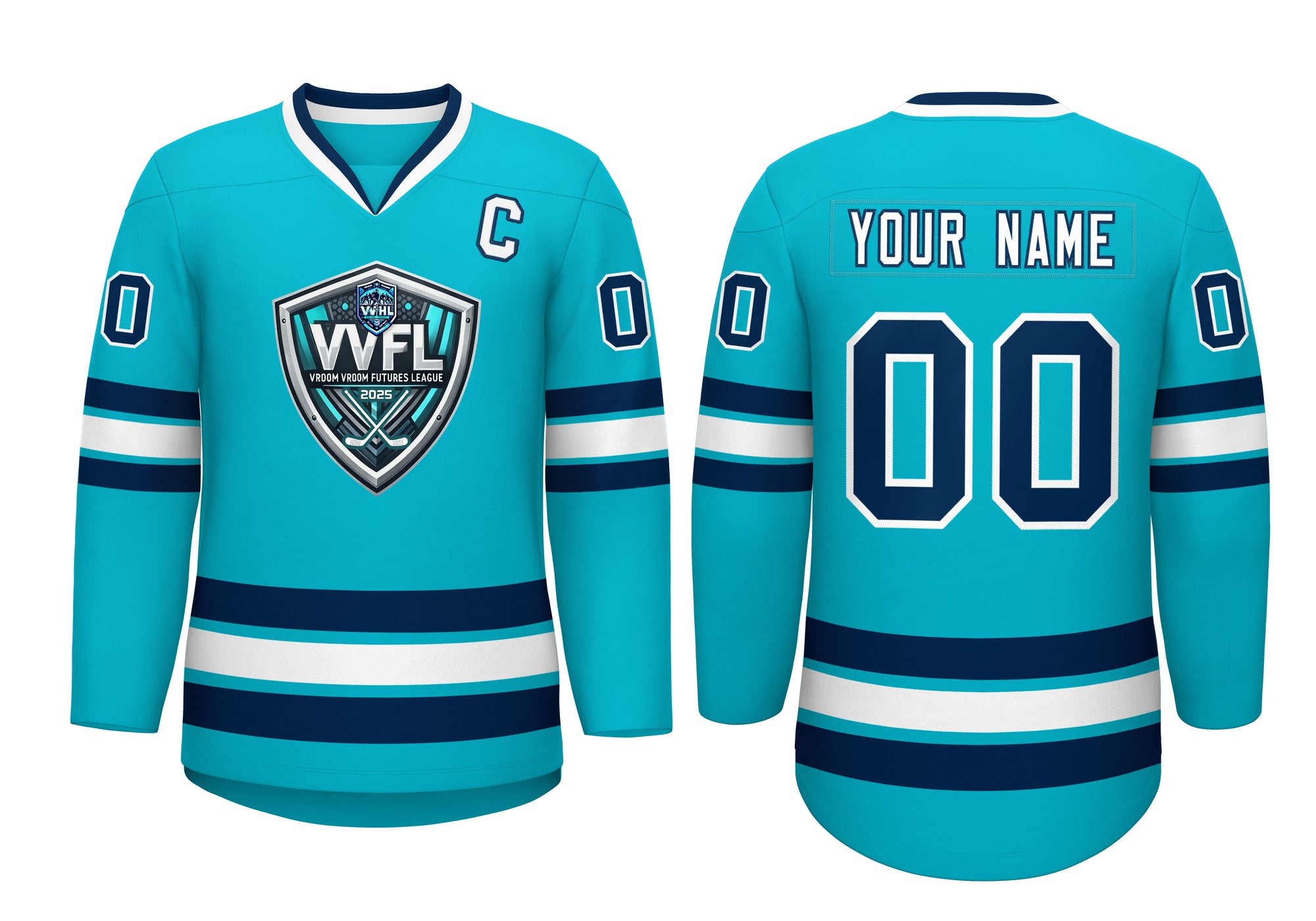 VVFL Custom Teal White Hockey Jersey