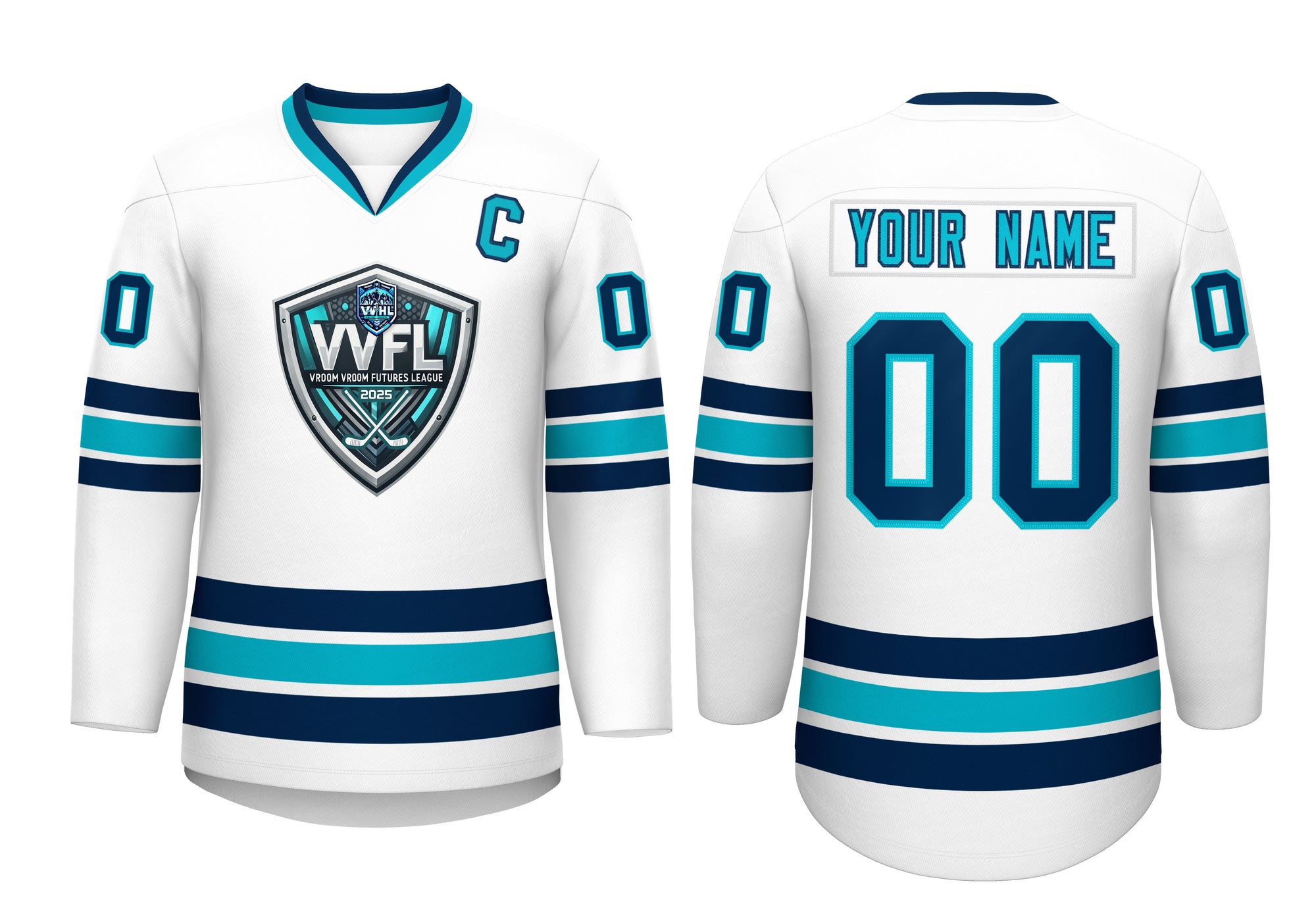 VVFL Custom Teal White Hockey Jersey