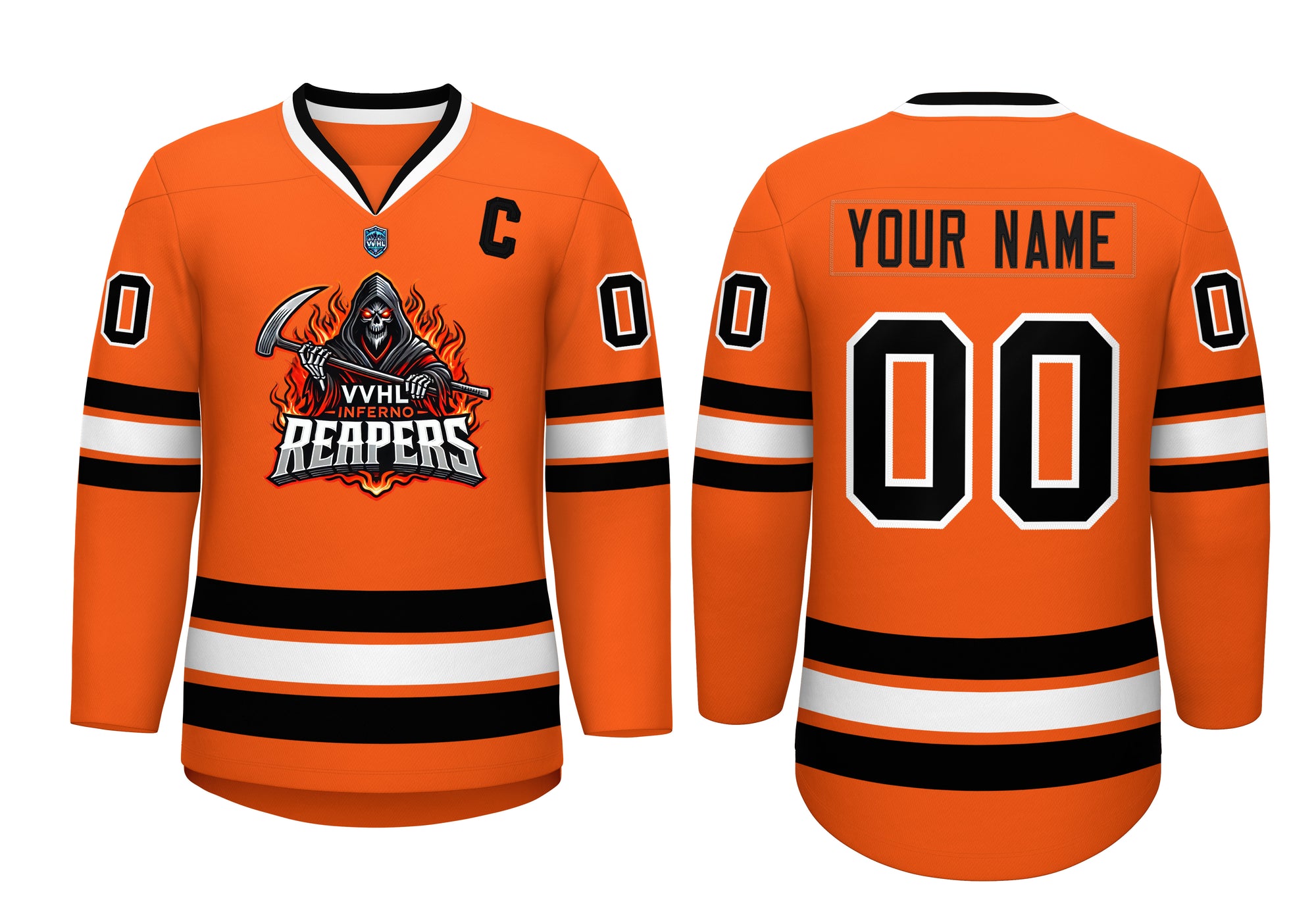 VVFL Custom Inferno Reapers Orange White Hockey Jersey