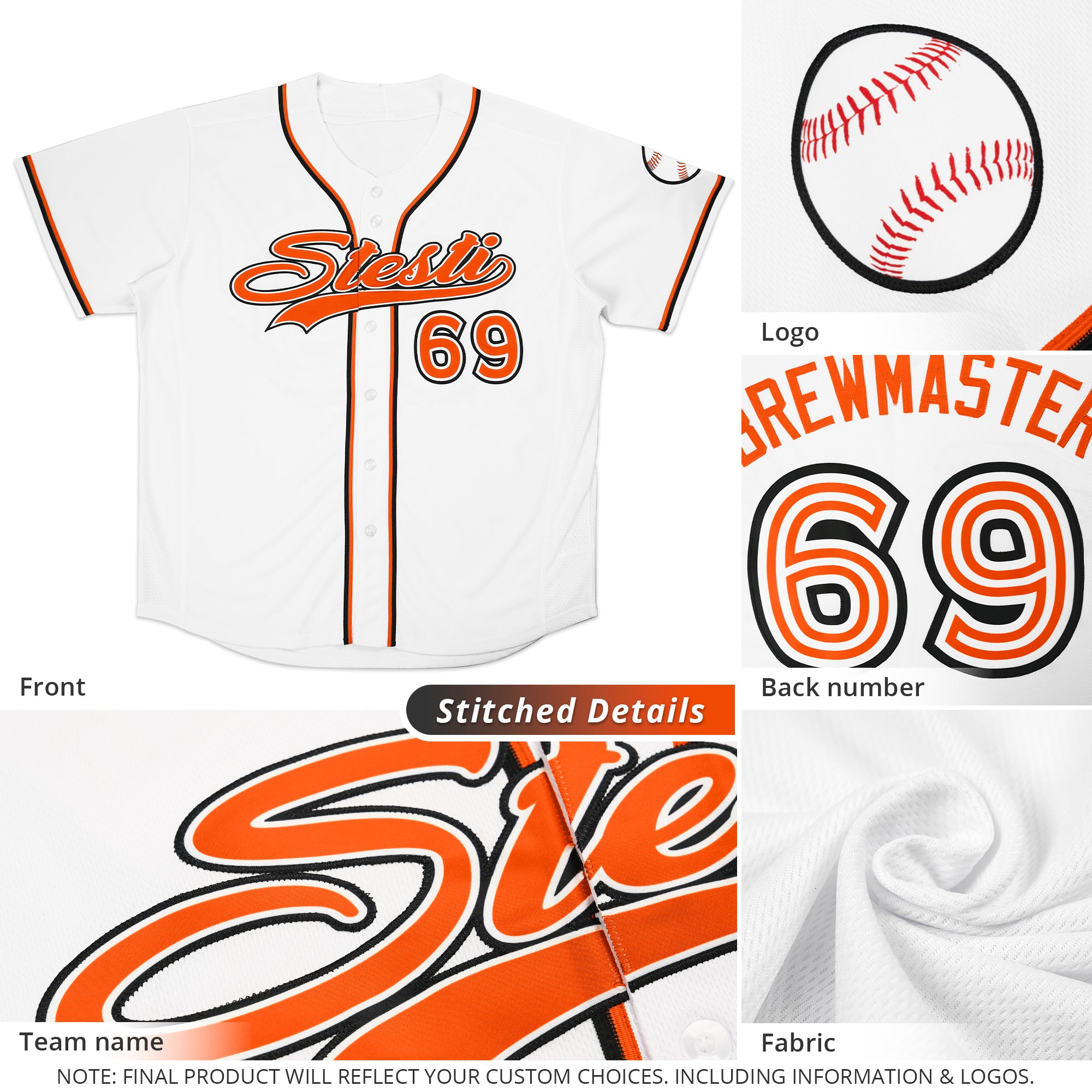 Custom White Orange-Black Classic Style Authentic Baseball Jersey