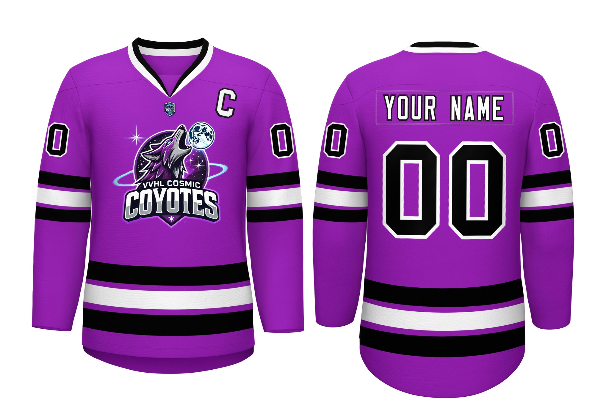 VVFL Custom Cosmic Coyotes Purple White Hockey Jersey