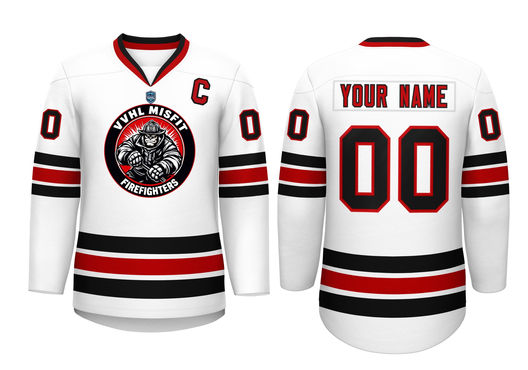 VVHL Custom Misfit Firefighters Black White Hockey Jersey