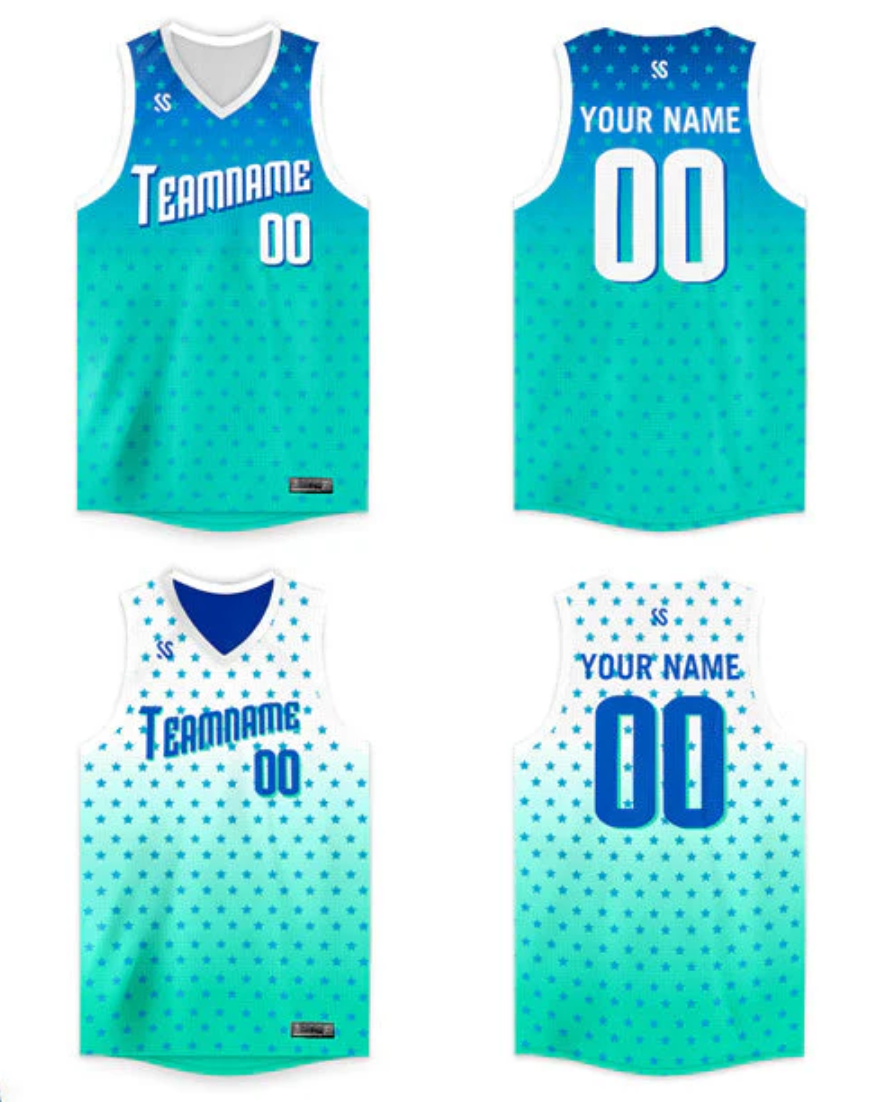 Custom Blue Green Reversible Personalized Tops Basketball Jersey for Men/Youth