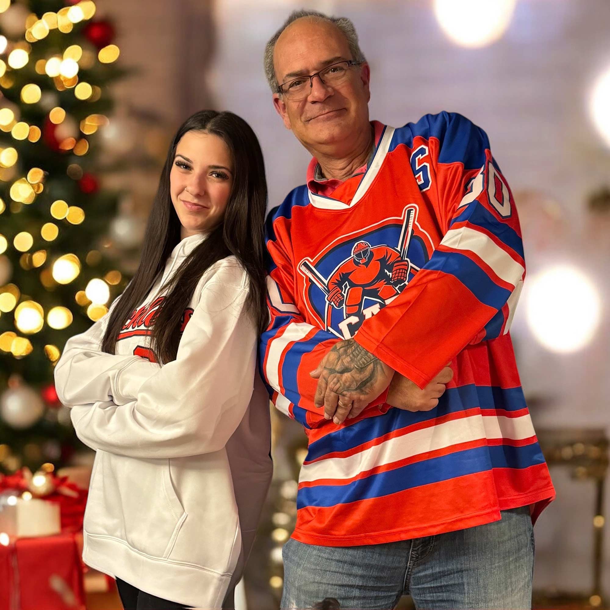 Custom Royal Orange-White Personalized Classic V-Neck Hockey Jersey