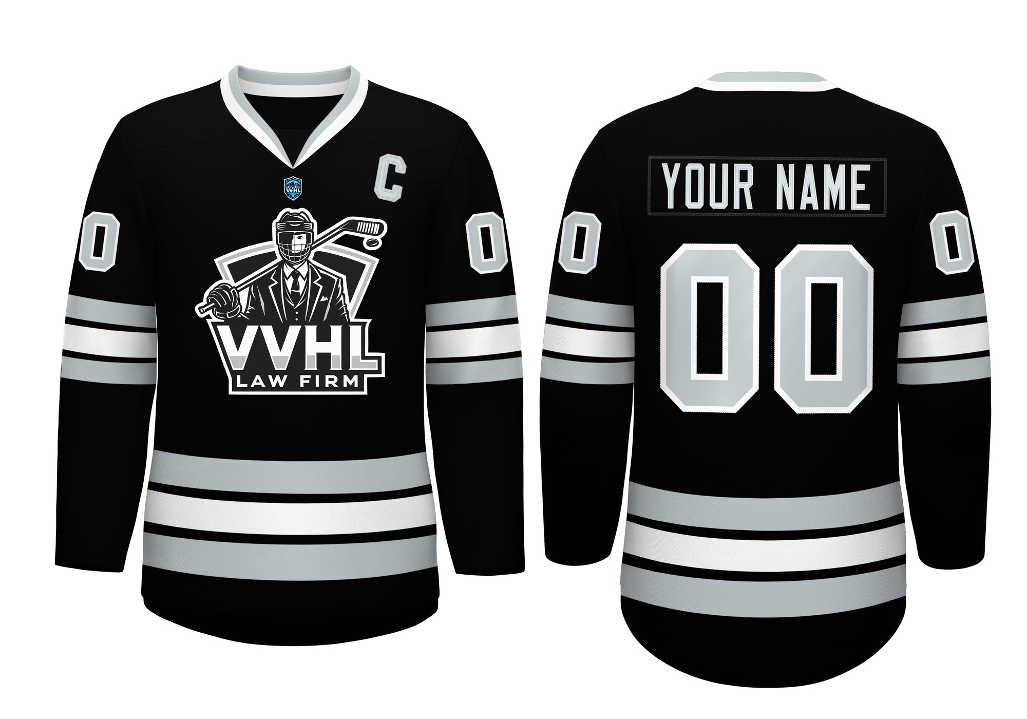 VVHL Custom Law Firm Black White Hockey Jersey