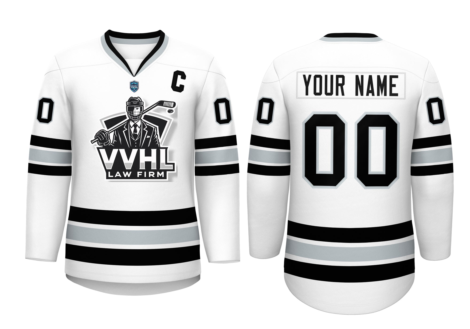 VVHL Custom Law Firm Black White Hockey Jersey