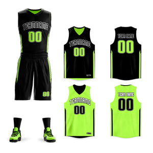 Custom Black Neon Green Double Side Sets Design Sportswear Basketball Jersey