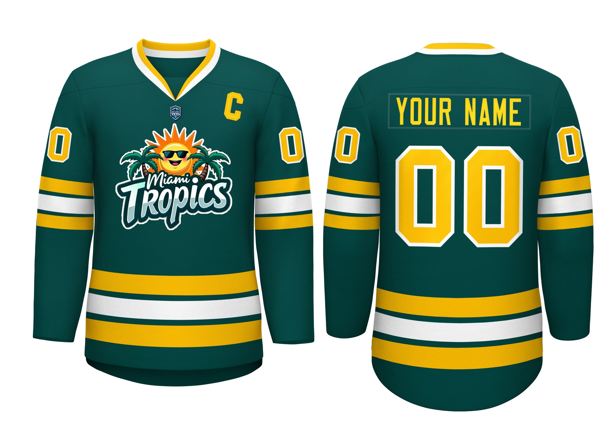 VVFL Custom Miami Tropics Green White Hockey Jersey