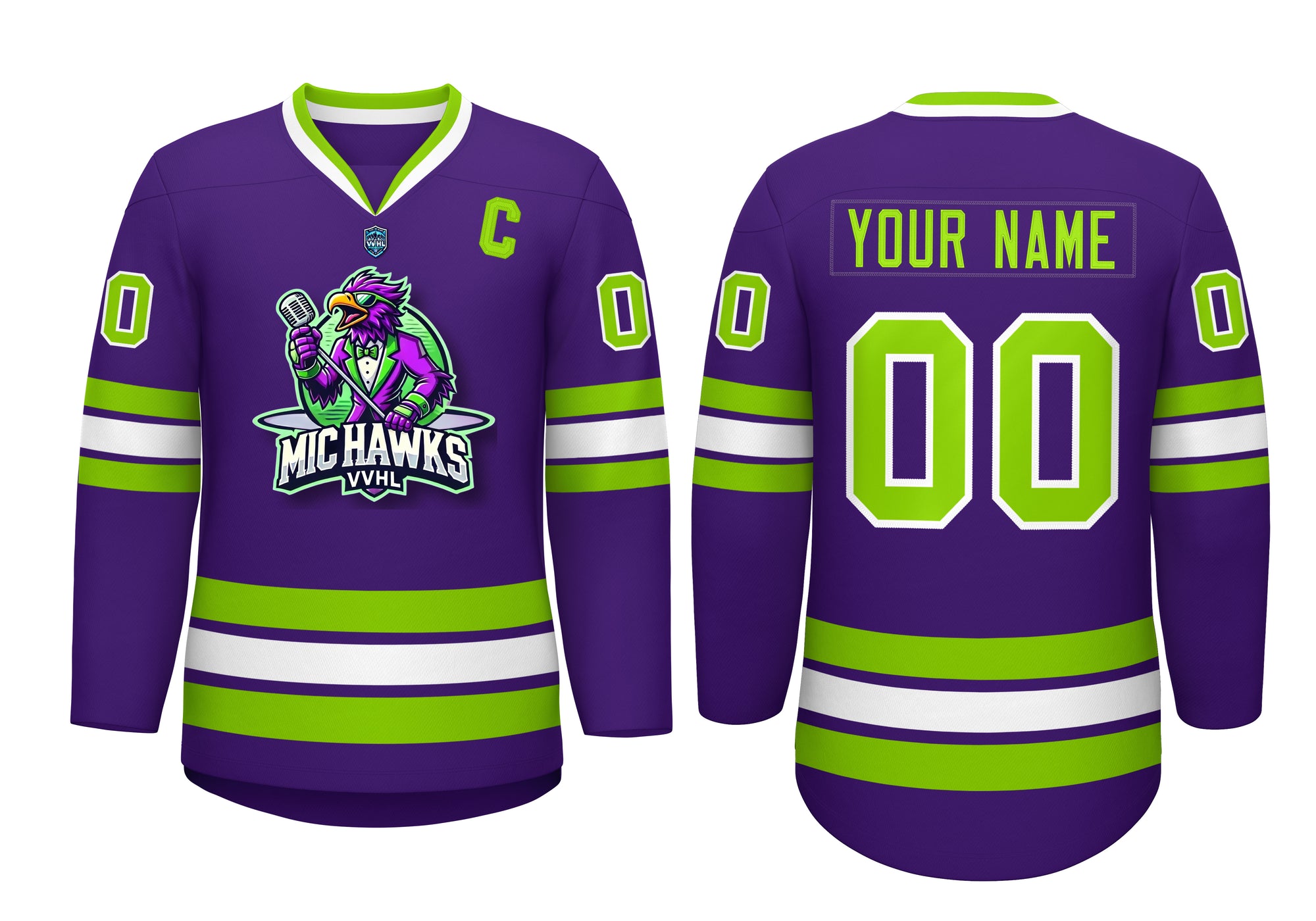 VVHL Custom Mic Hawks Purple White Hockey Jersey