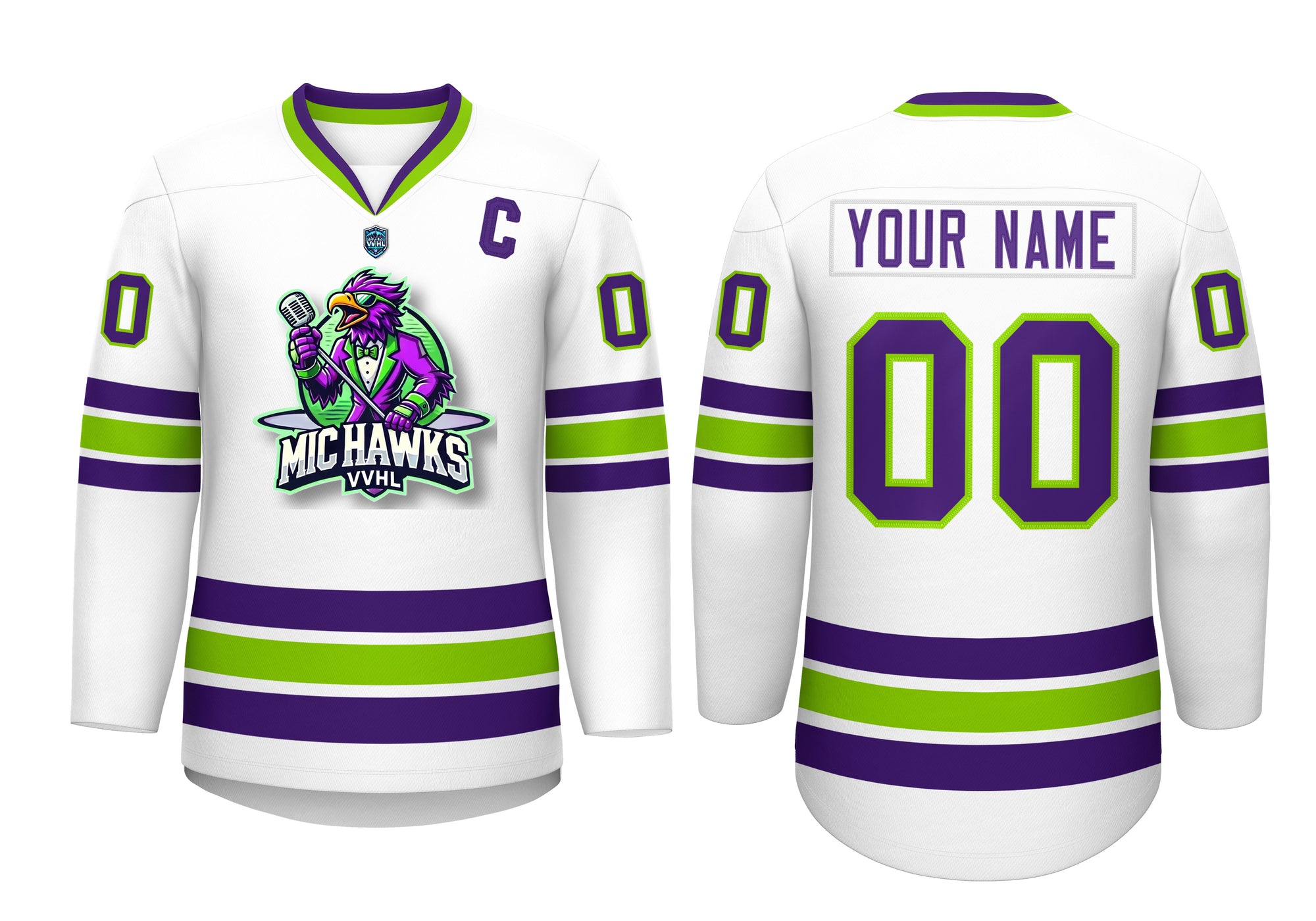 VVHL Custom Mic Hawks Purple White Hockey Jersey