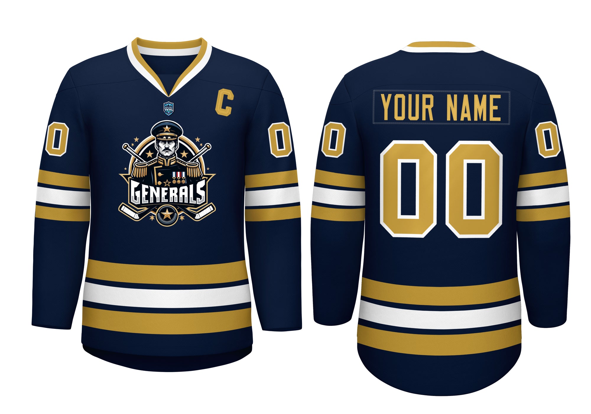 VVHL Custom Generals Navy White Hockey Jersey