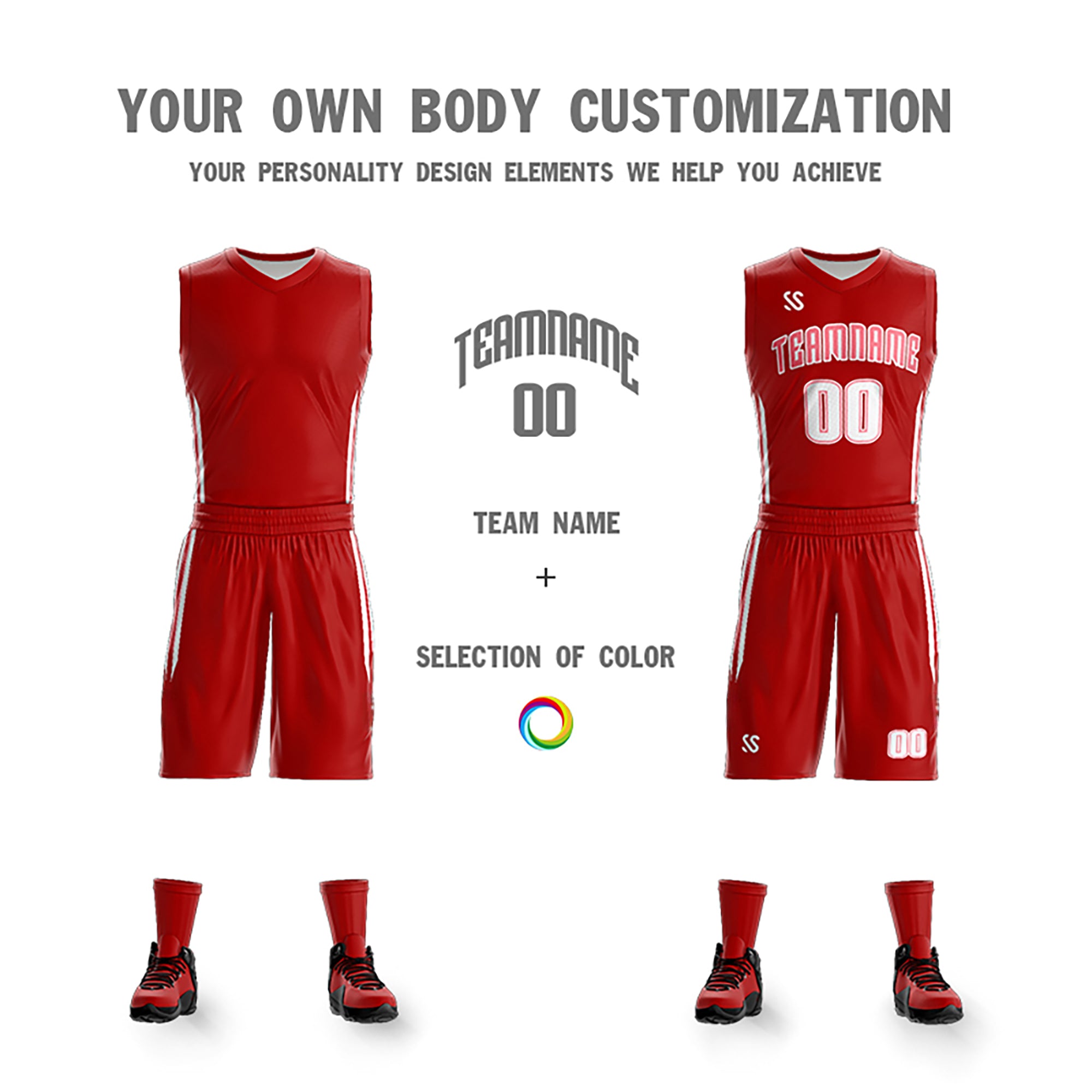 Custom Red White Double Side Sets Design Sportswear Basketball Jersey