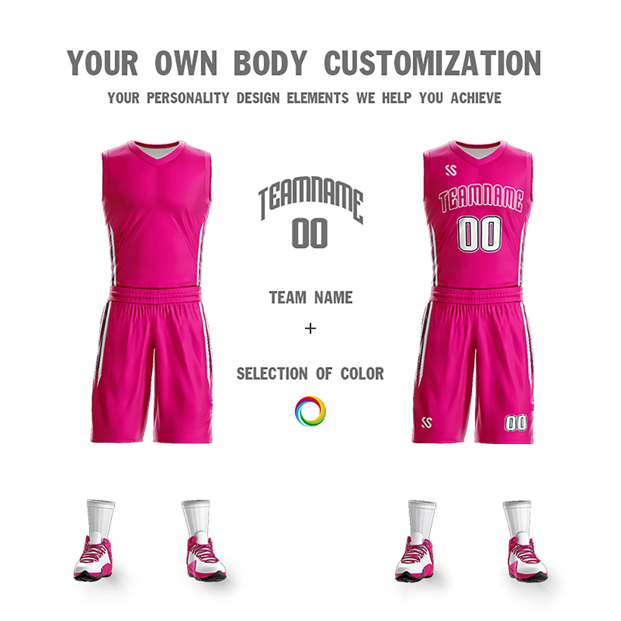 Le double côté blanc rose fait sur commande place le maillot de basket-ball de survêtement