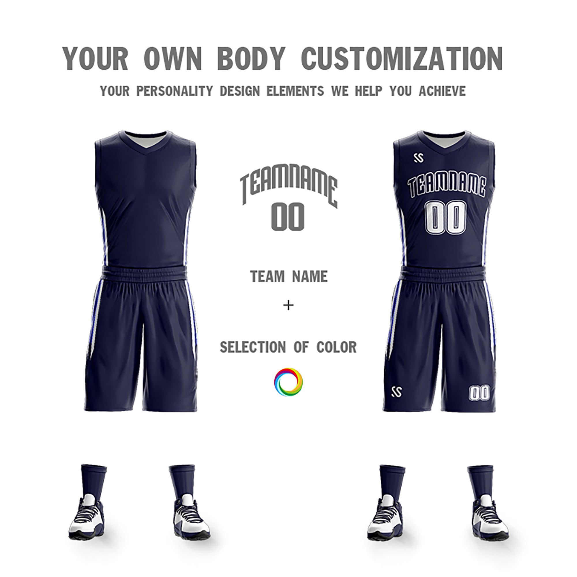 Custom Navy White Double Side Sets Design Sportswear Basketball Jersey