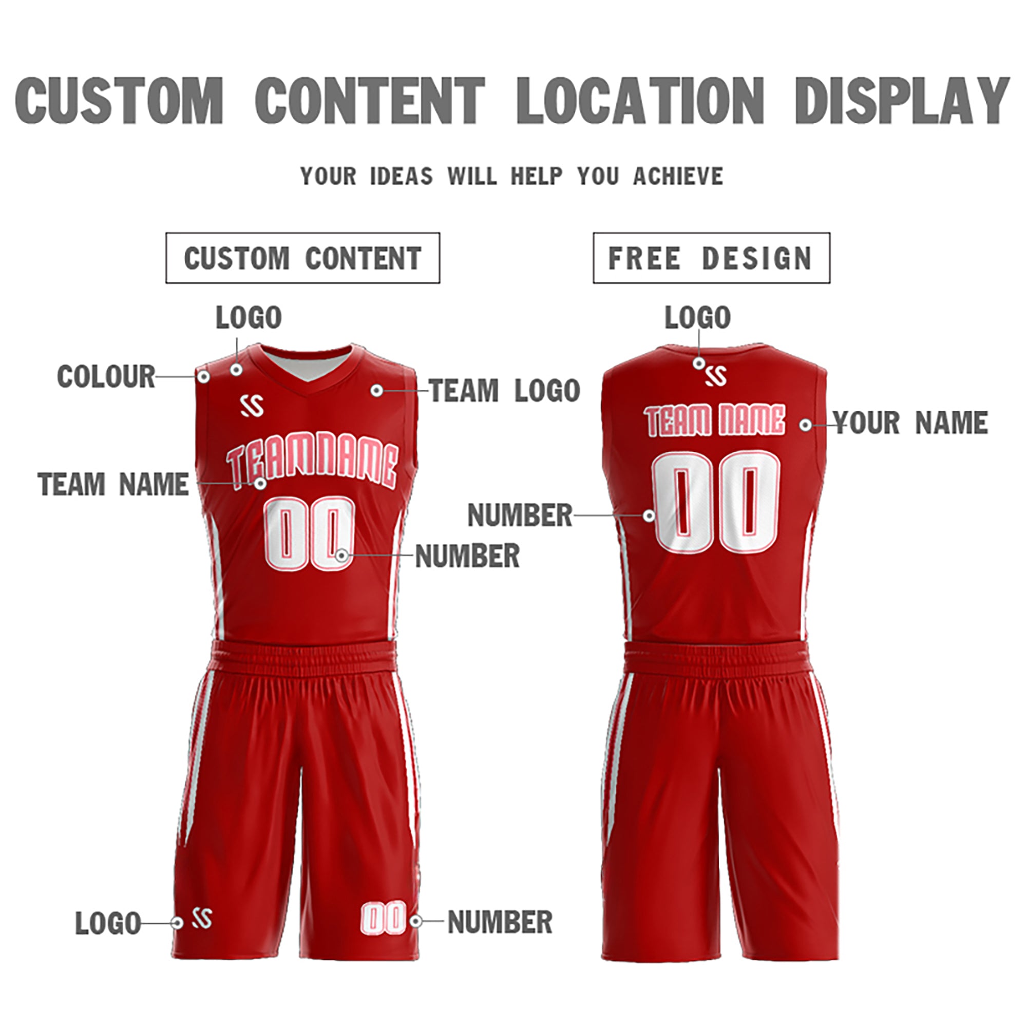 Custom Red White Double Side Sets Design Sportswear Basketball Jersey