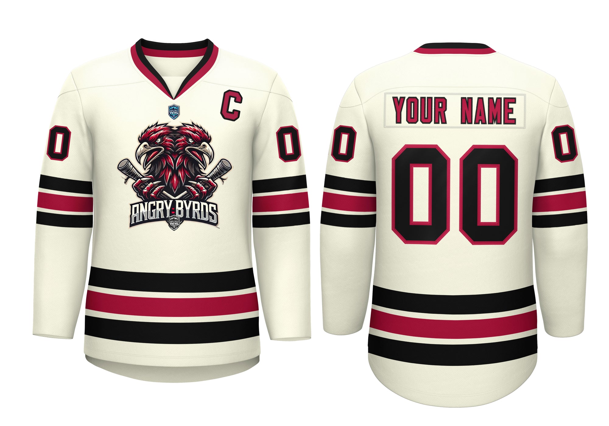 VVHL Custom Angry Byrds Light Cream Red Hockey Jersey