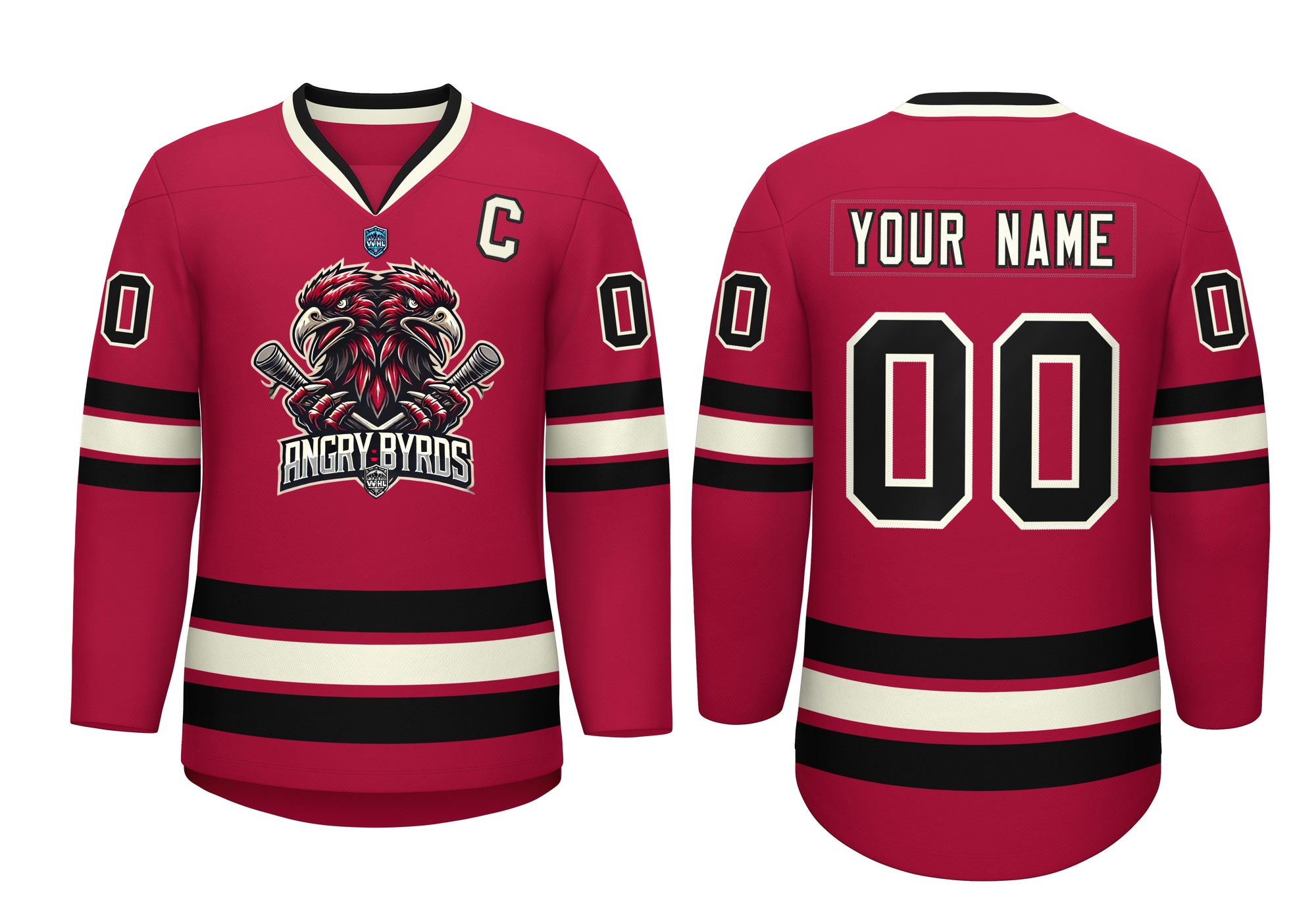 VVHL Custom Angry Byrds Light Cream Red Hockey Jersey