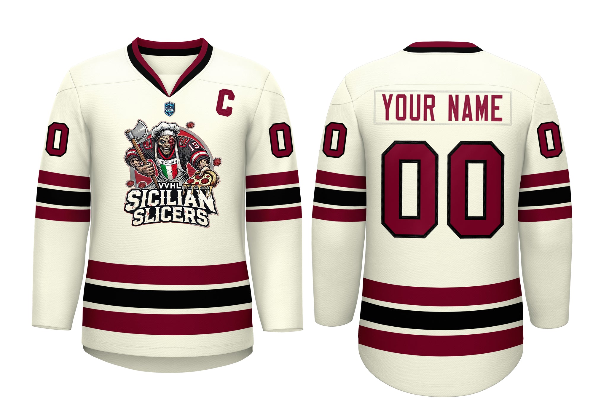 VVHL Custom Sicilian Slicers Light Cream Red Hockey Jersey