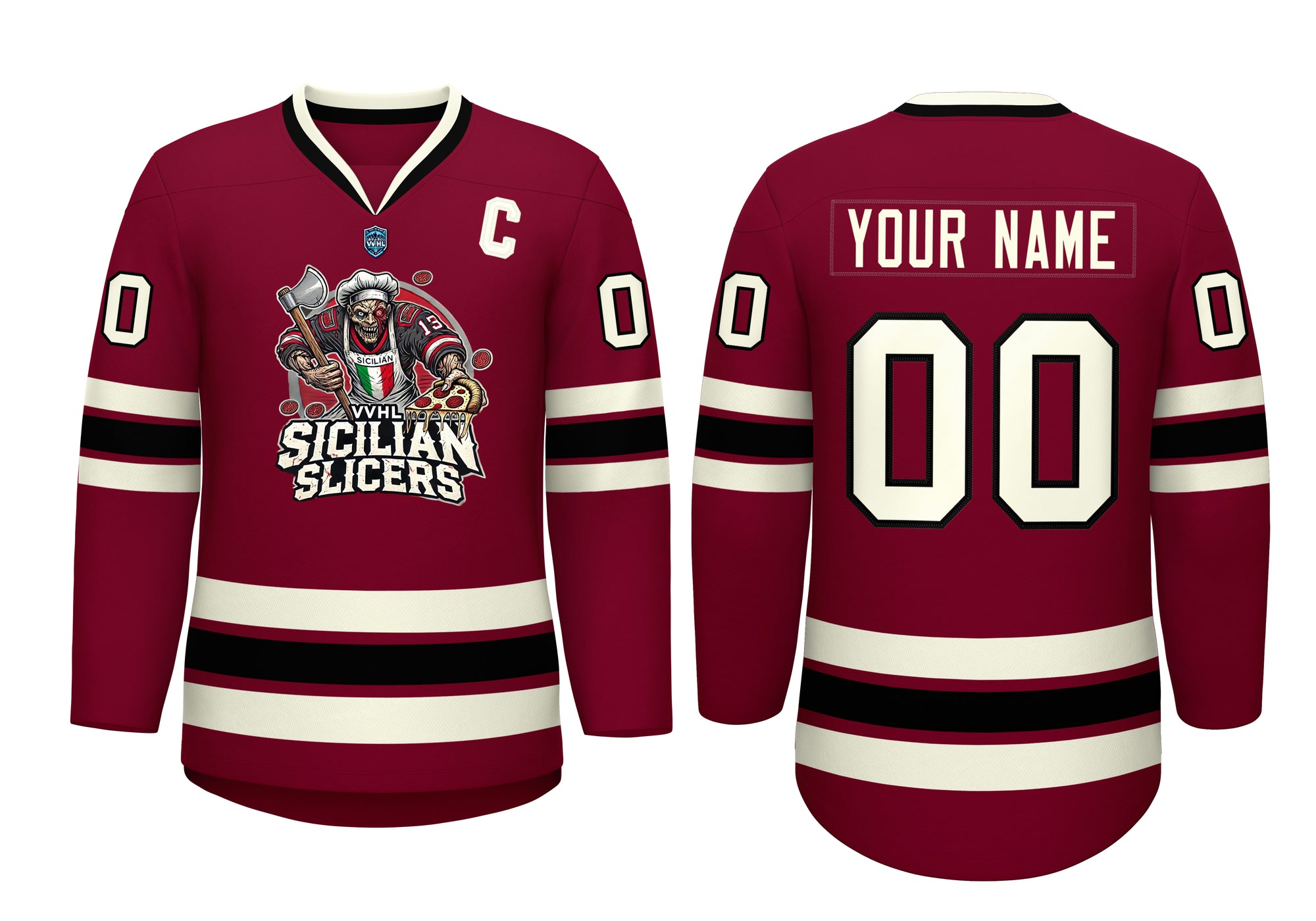 VVHL Custom Sicilian Slicers Light Cream Red Hockey Jersey