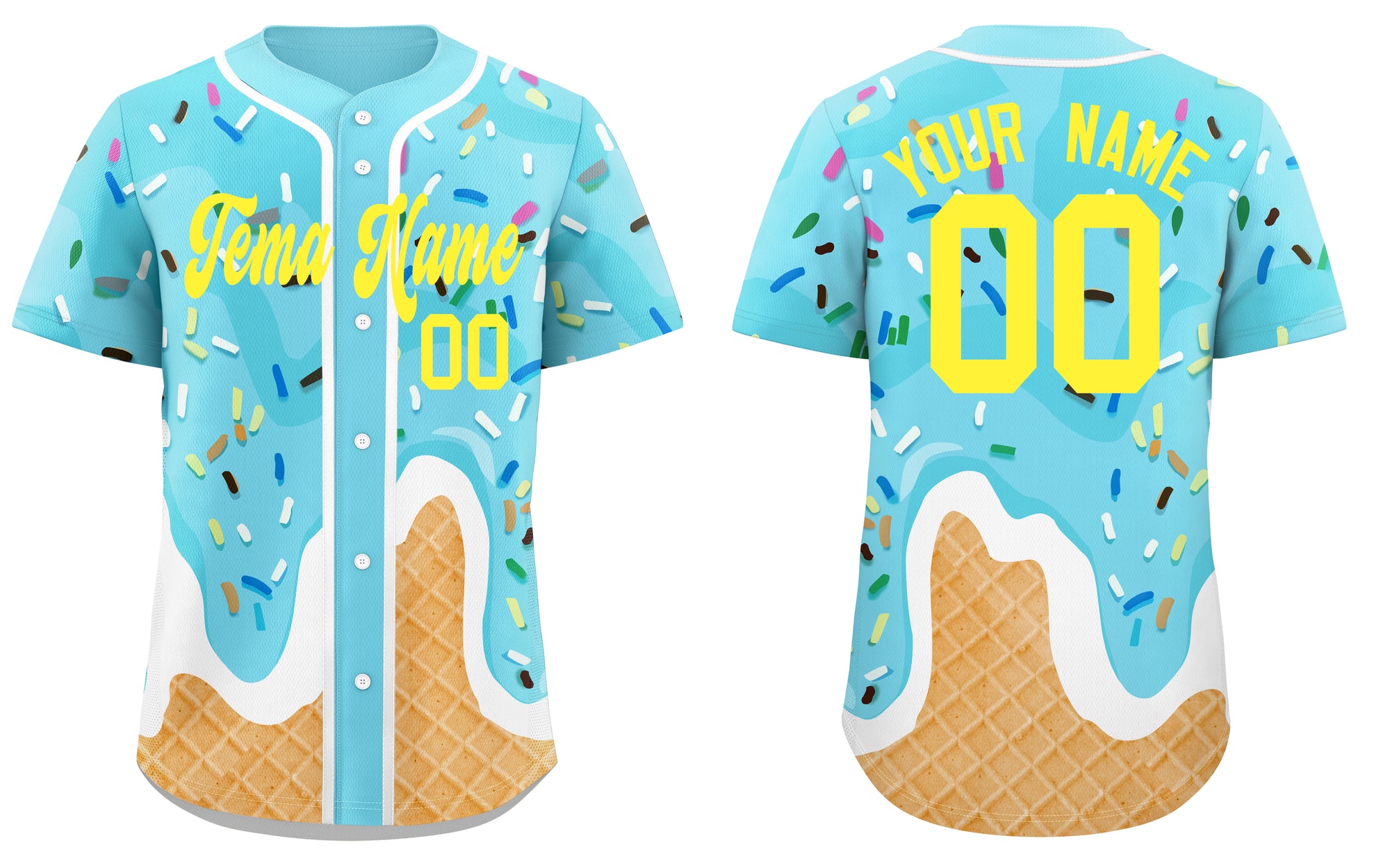 Custom Blue Ice Cream Cone Graffiti Pattern Fashion Authentic Baseball Jersey