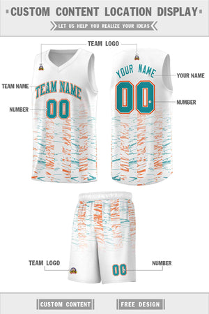 Custom White Aqua Personalized Scratches Pattern Sports Uniform Basketball Jersey