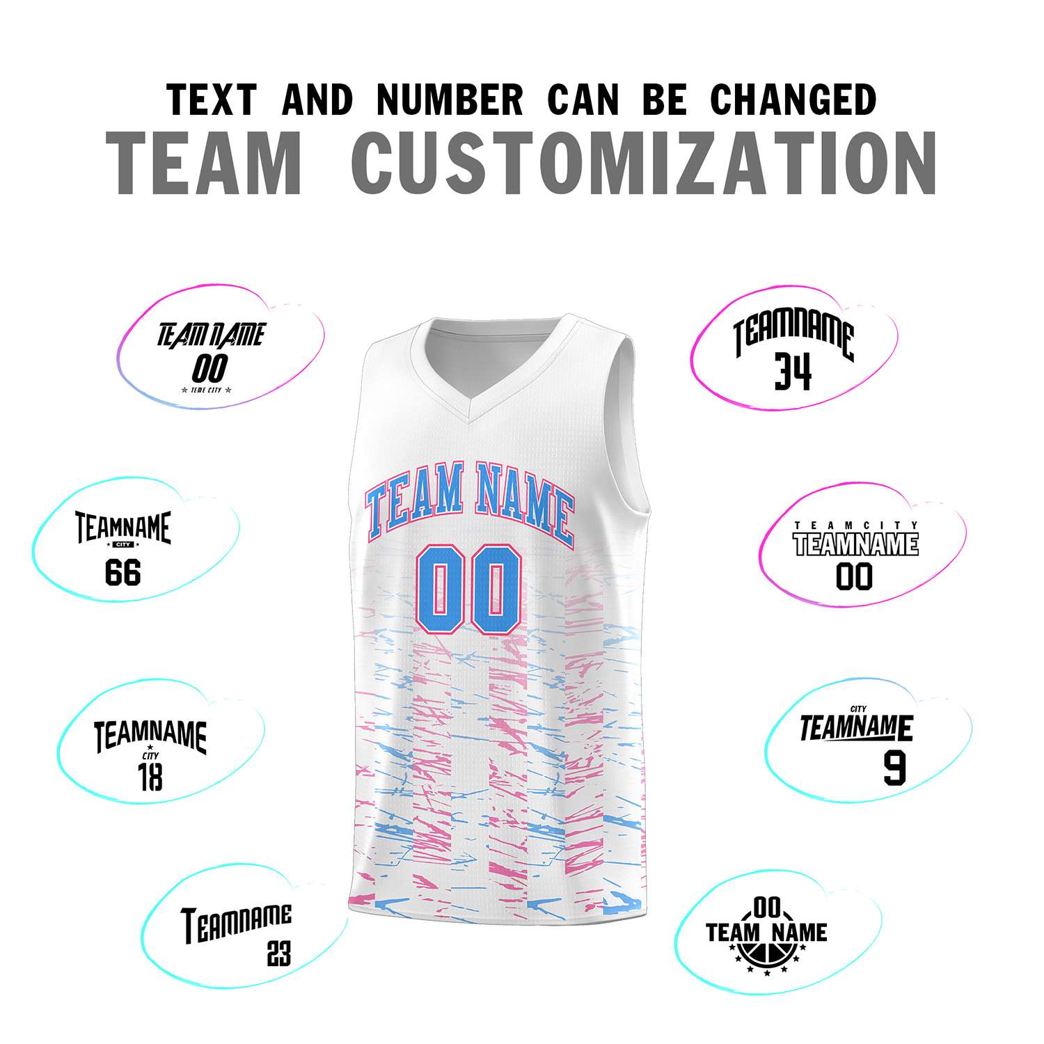 Custom White Powder Blue Personalized Scratches Pattern Sports Uniform Basketball Jersey