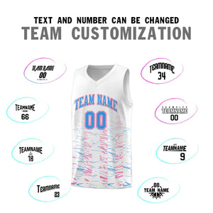 Custom White Powder Blue Personalized Scratches Pattern Sports Uniform Basketball Jersey