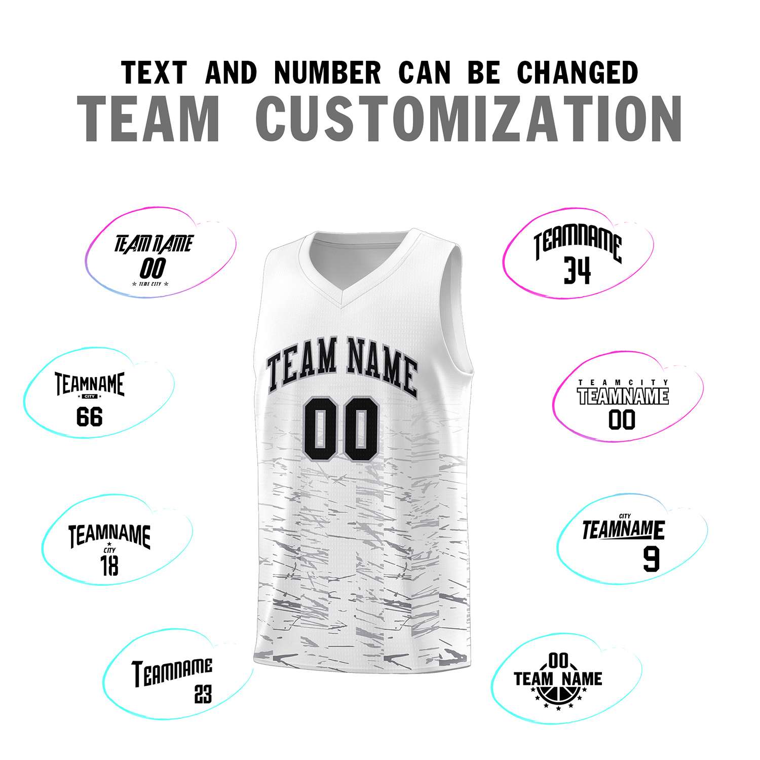 Custom White Black Personalized Scratches Pattern Sports Uniform Basketball Jersey