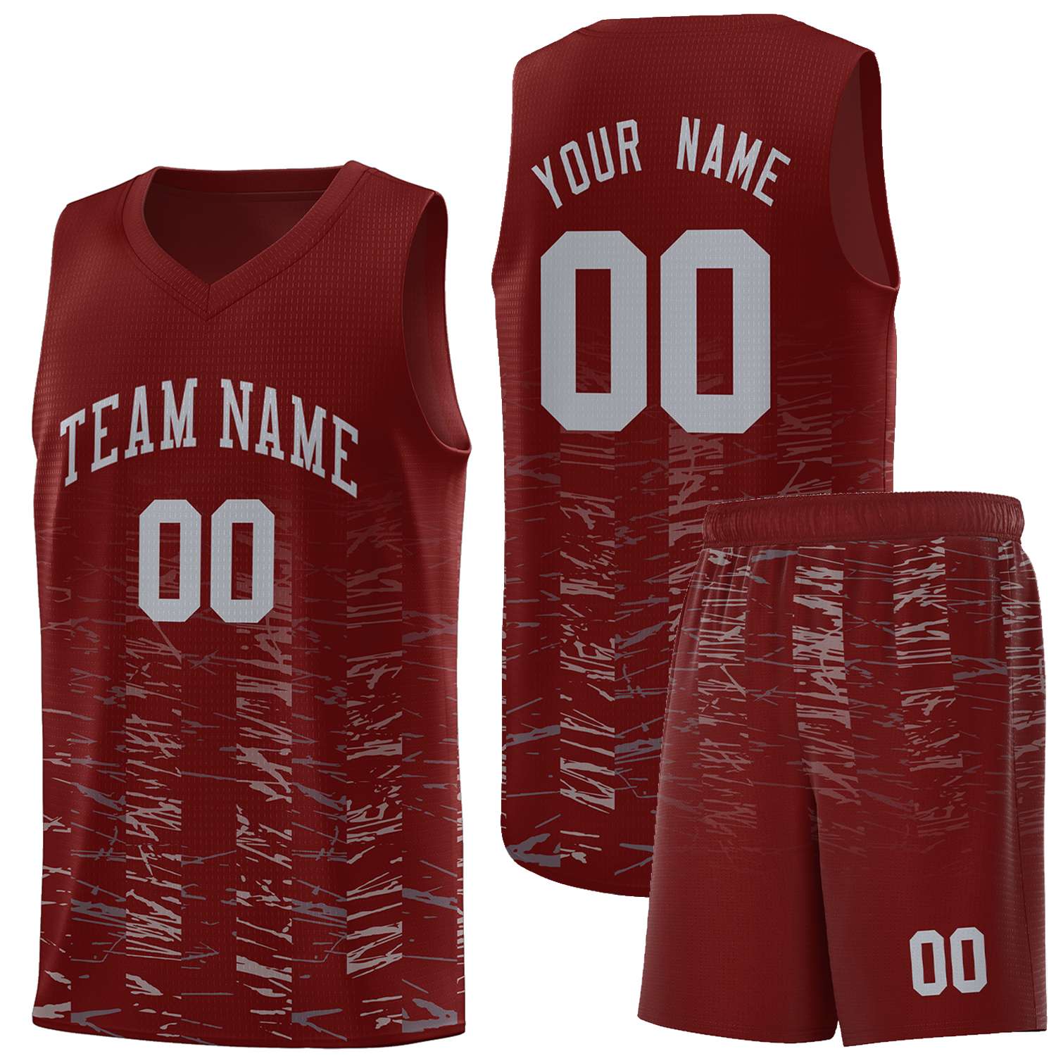 Custom Crimson Gray Personalized Scratches Pattern Sports Uniform Basketball Jersey