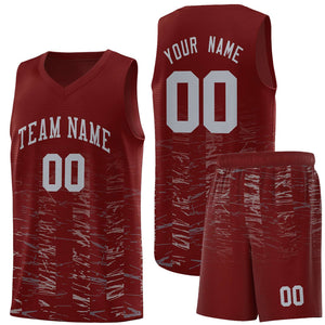 Custom Crimson Gray Personalized Scratches Pattern Sports Uniform Basketball Jersey