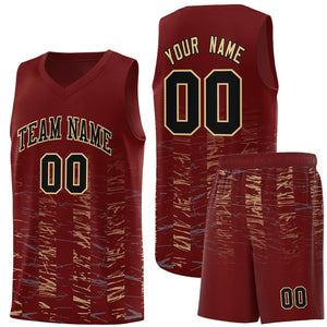 Custom Crimson Black Personalized Scratches Pattern Sports Uniform Basketball Jersey