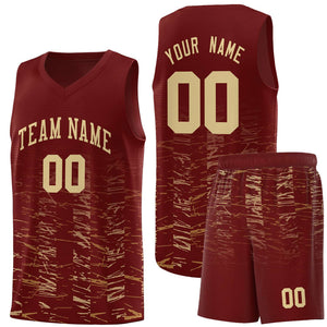 Custom Crimson Khaki Personalized Scratches Pattern Sports Uniform Basketball Jersey