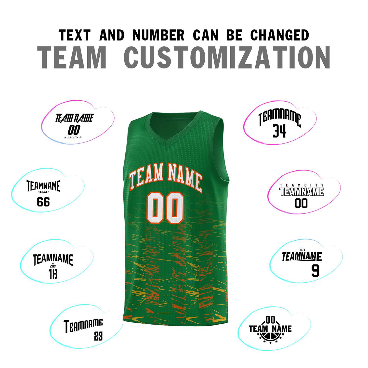 Custom Kelly Green White Personalized Scratches Pattern Sports Uniform Basketball Jersey