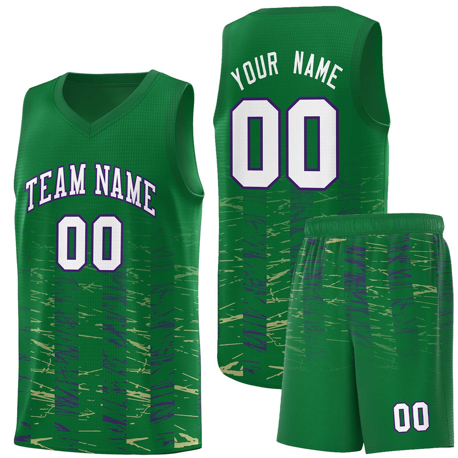 Custom Kelly Green White Personalized Scratches Pattern Sports Uniform Basketball Jersey