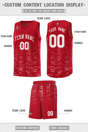 Custom Red White Personalized Scratches Pattern Sports Uniform Basketball Jersey