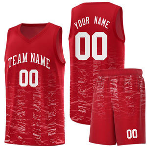 Custom Red White Personalized Scratches Pattern Sports Uniform Basketball Jersey