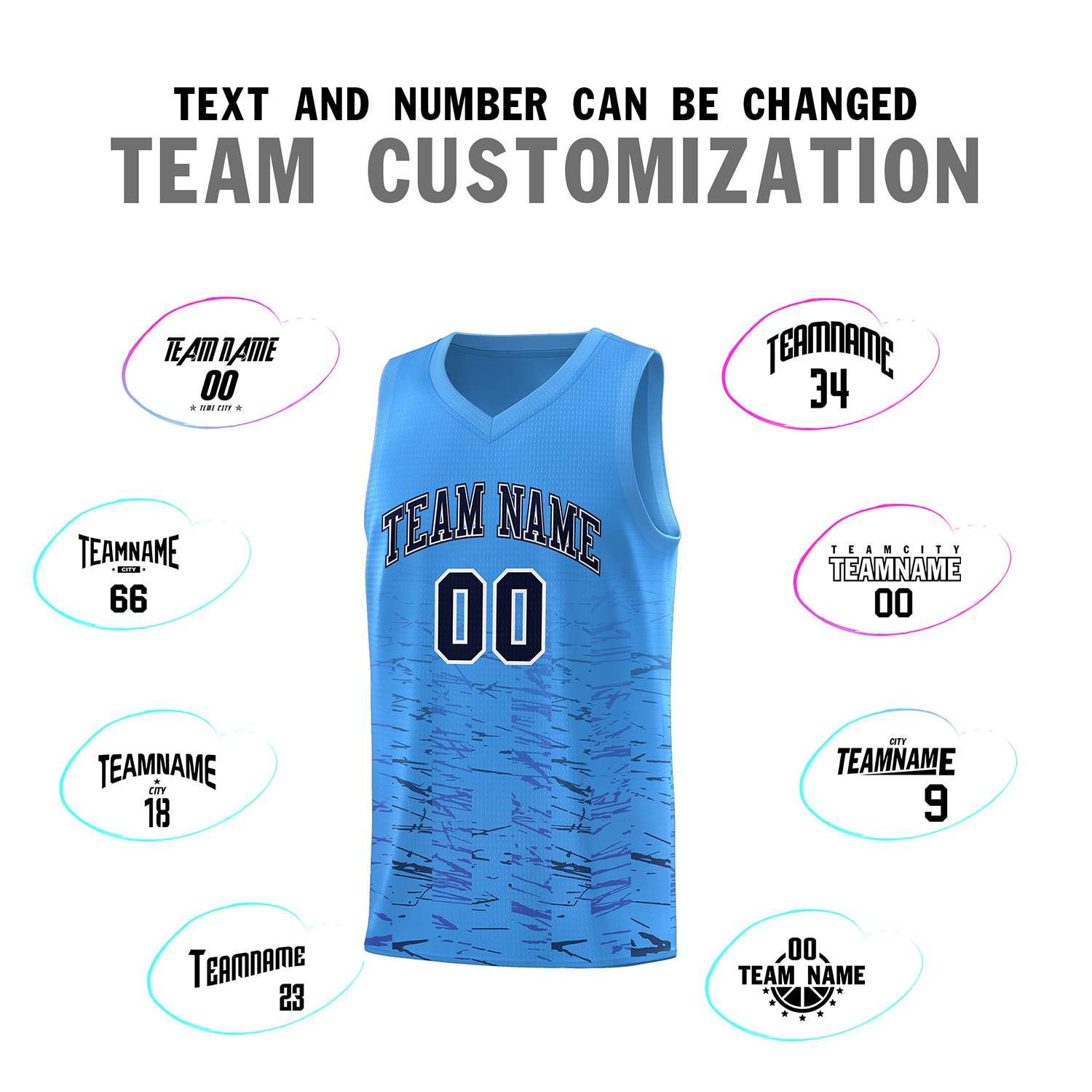 Custom Powder Blue Navy Personalized Scratches Pattern Sports Uniform Basketball Jersey